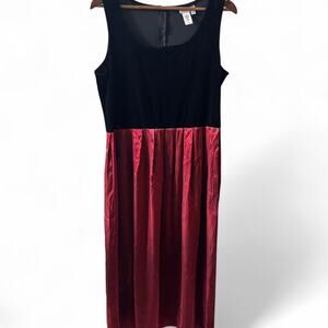 Vintage black velvet and red satin sleeveless maxi dress